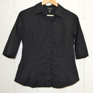 WHBM Black 3/4 Sleeve Dress Shirt, Size 10